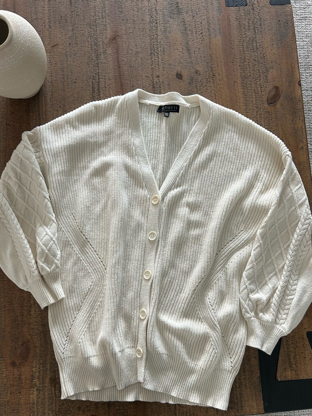 Eloquii Cream Button-Front Knit Cardigan